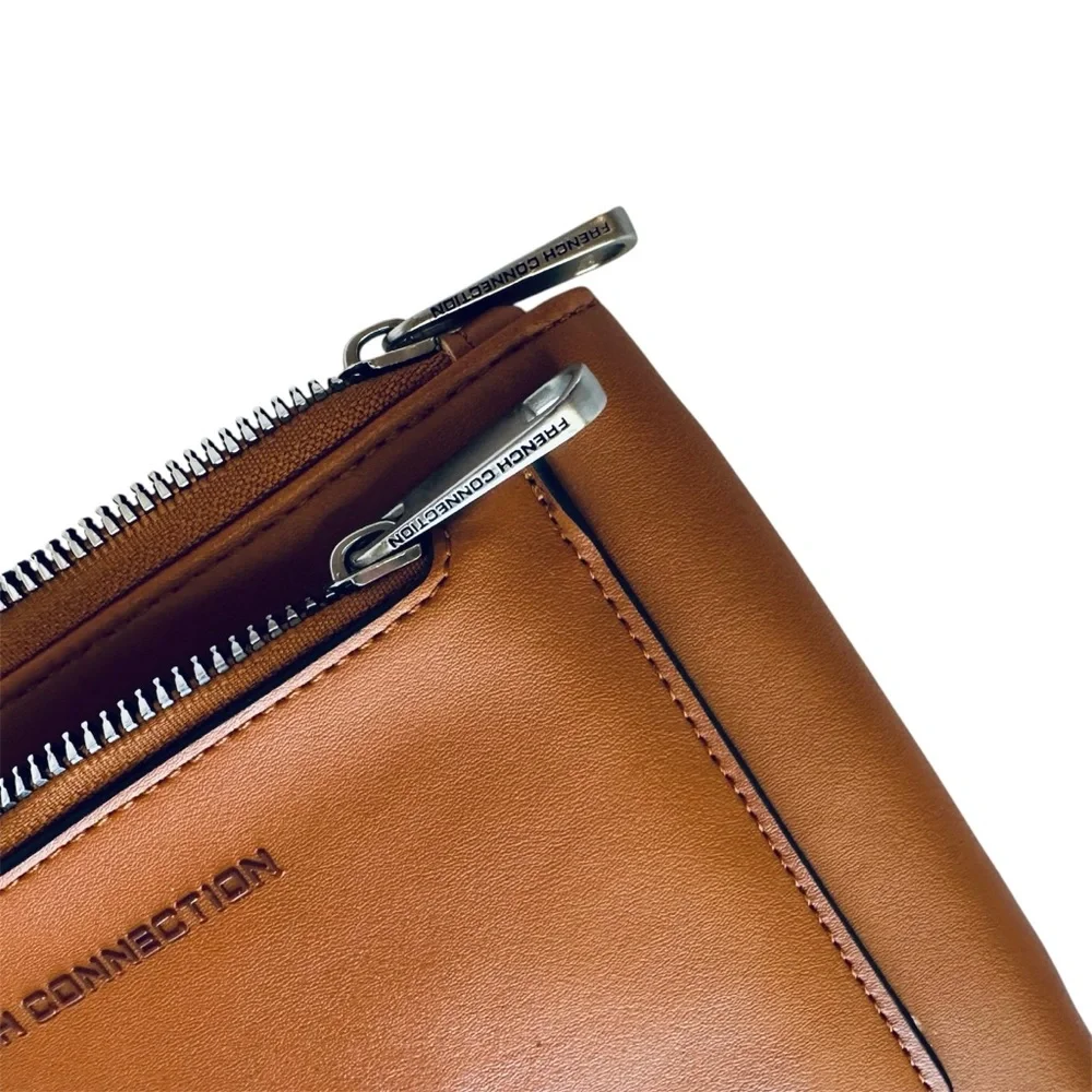 French Connection Lucy Honey Brown Zip Clutch